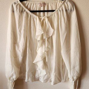 Nanette Lepore White Ruffle Long Sleeve Blouse